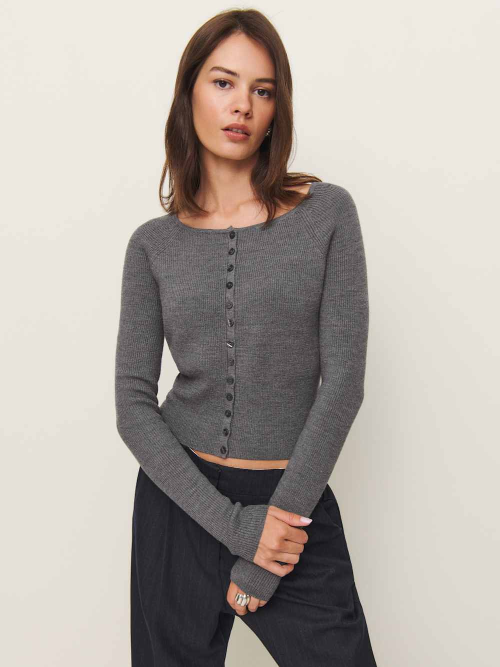 Meadow Regenerative Merino Cardigan - Mid Grey