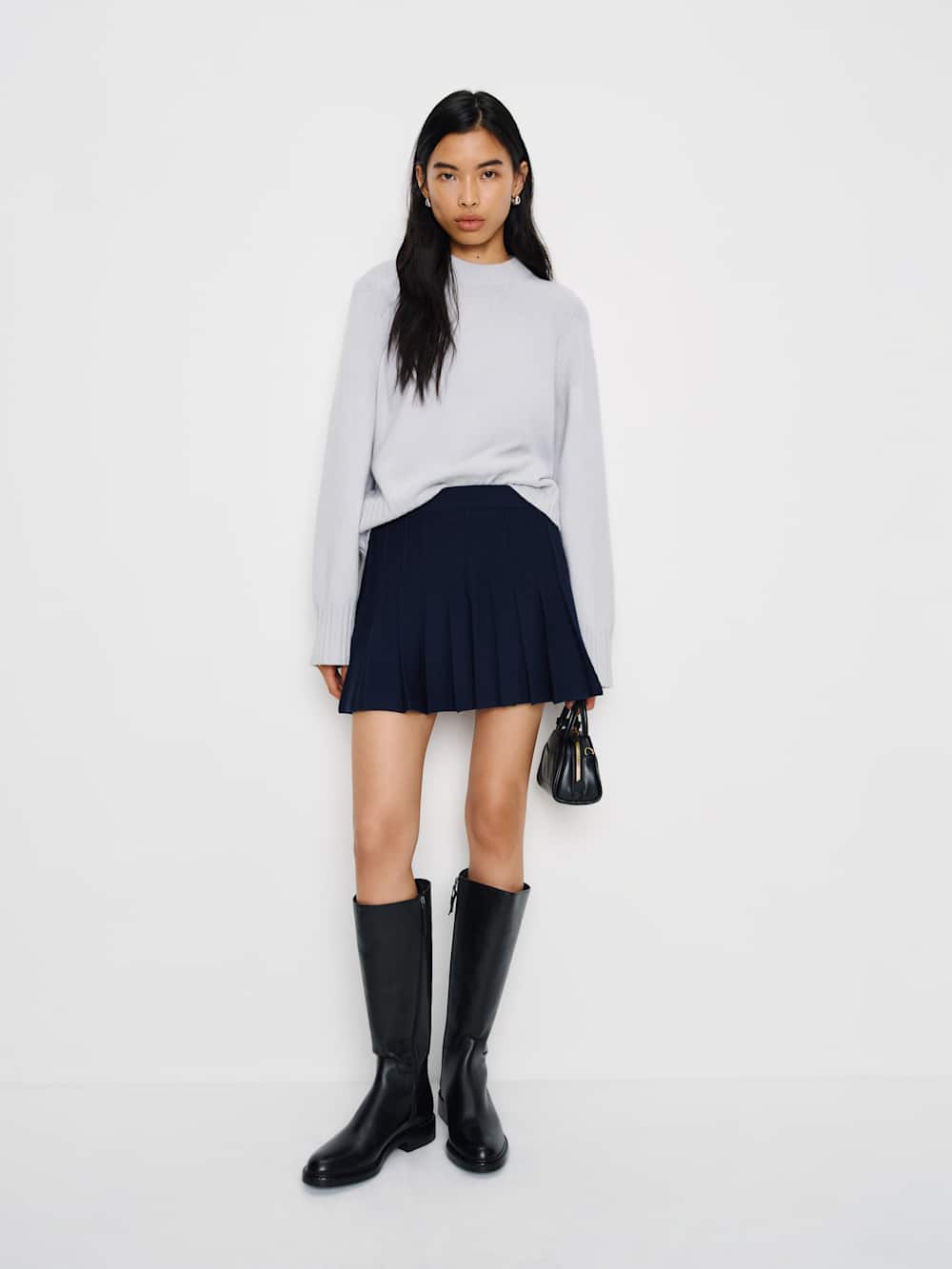 Mina Regenerative Merino Pleated Skirt - Navy