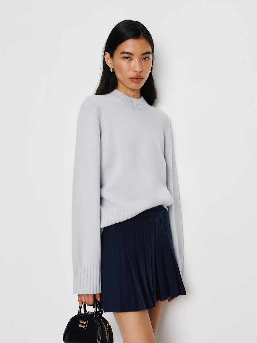 Mina Regenerative Merino Pleated Skirt - Navy