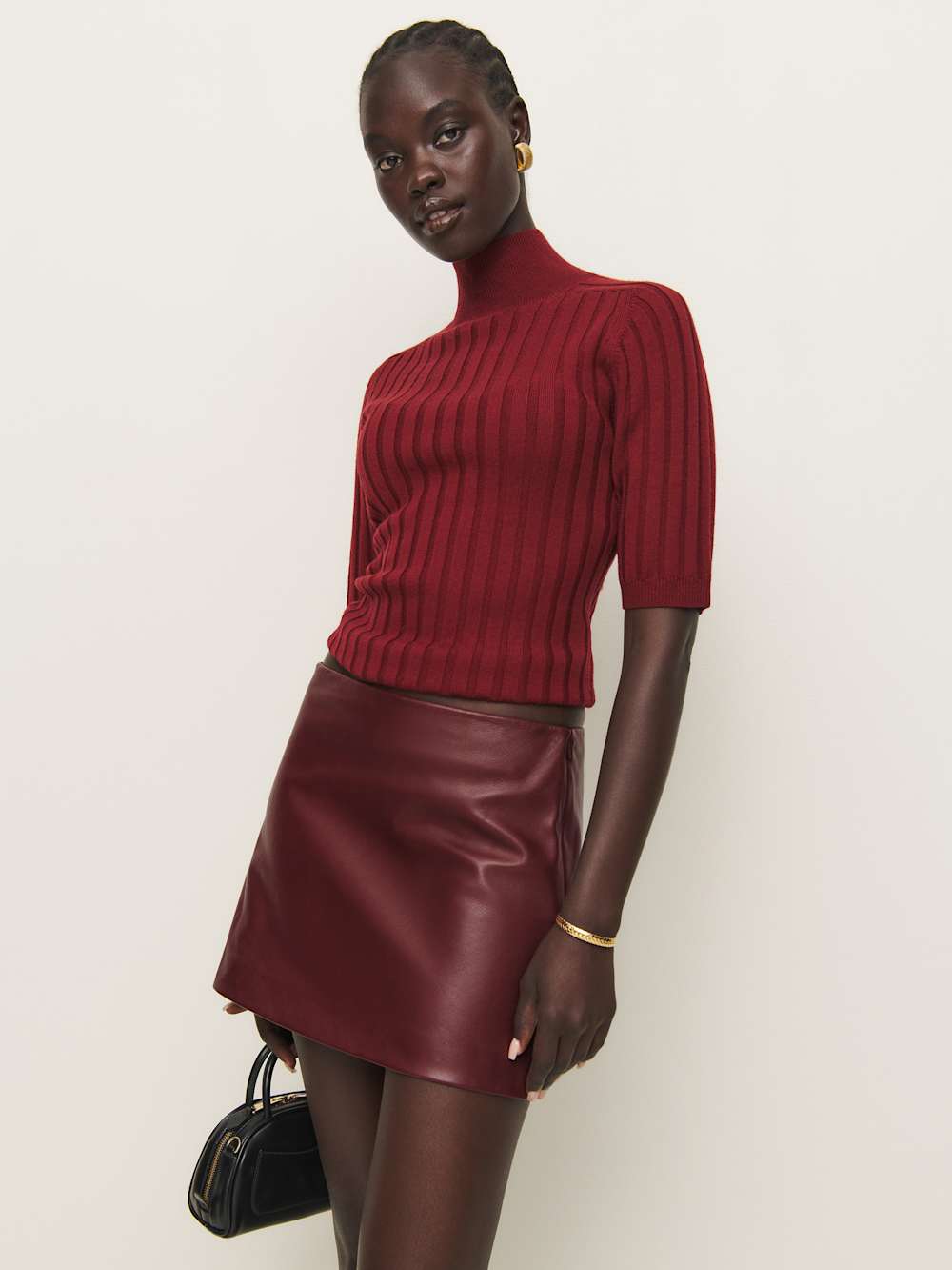Veda Carla Low Waist Leather Skirt - Chianti