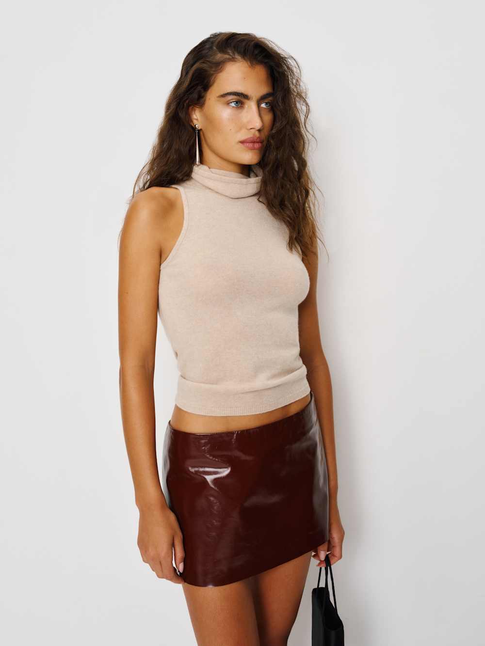Veda Carla Low Waist Leather Skirt - Wine Patent