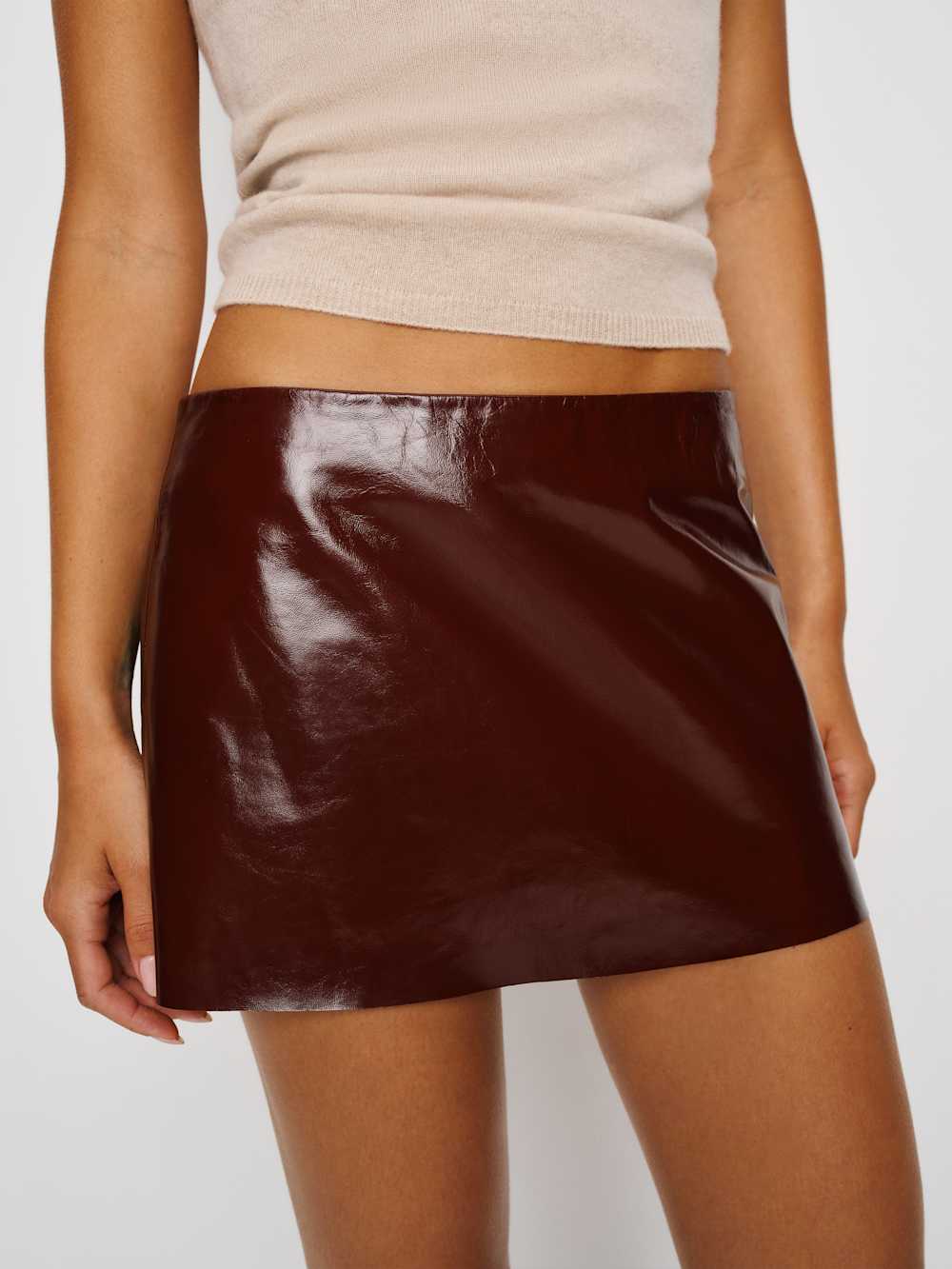 Veda Carla Low Waist Leather Skirt - Wine Patent