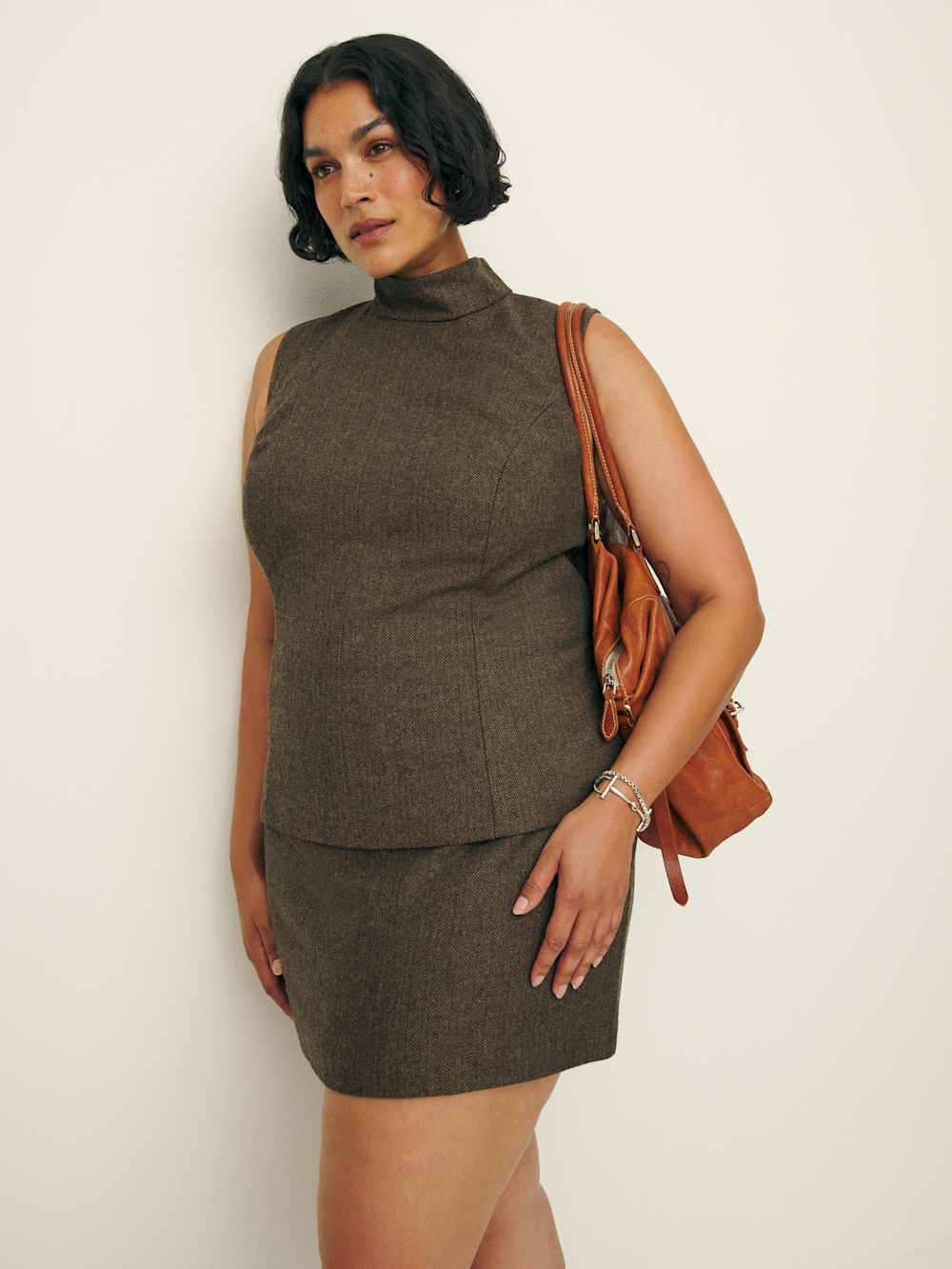 Sutton Top Es - Brown Herringbone