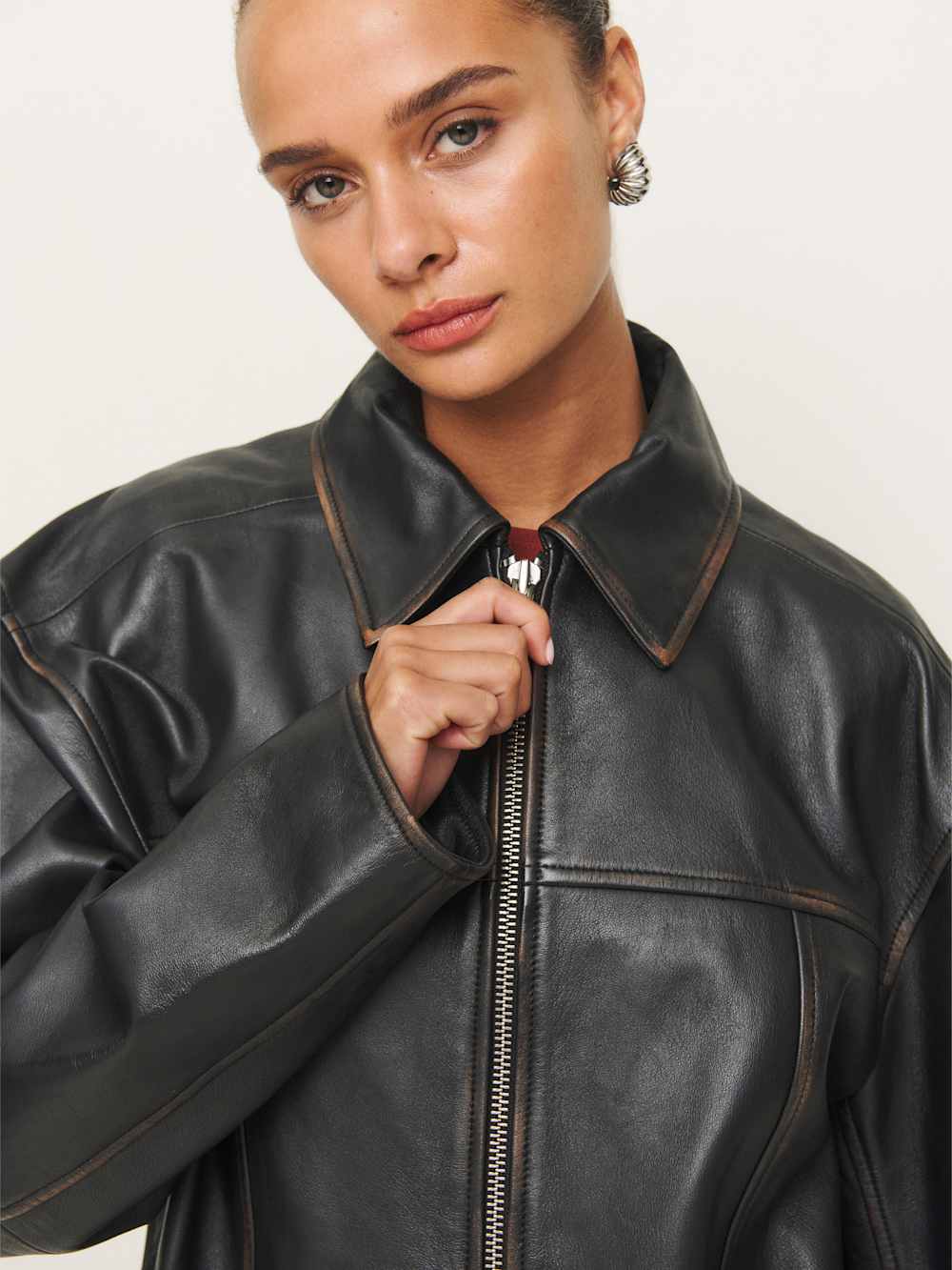 Veda Bennett Oversized Leather Bomber - Black Distressed