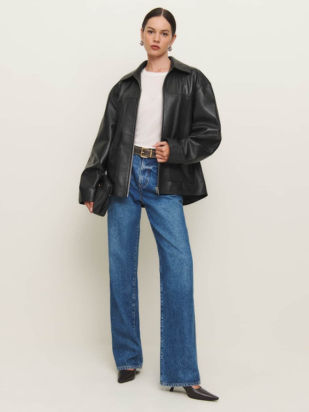 Veda Bennett Oversized Leather Bomber - Black