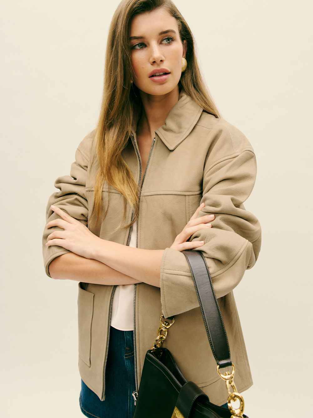 Veda Bennett Oversized Leather Bomber - Oat Distressed