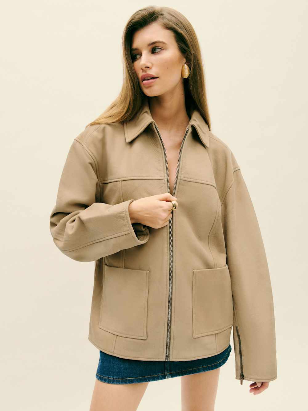 Veda Bennett Oversized Leather Bomber - Oat Distressed