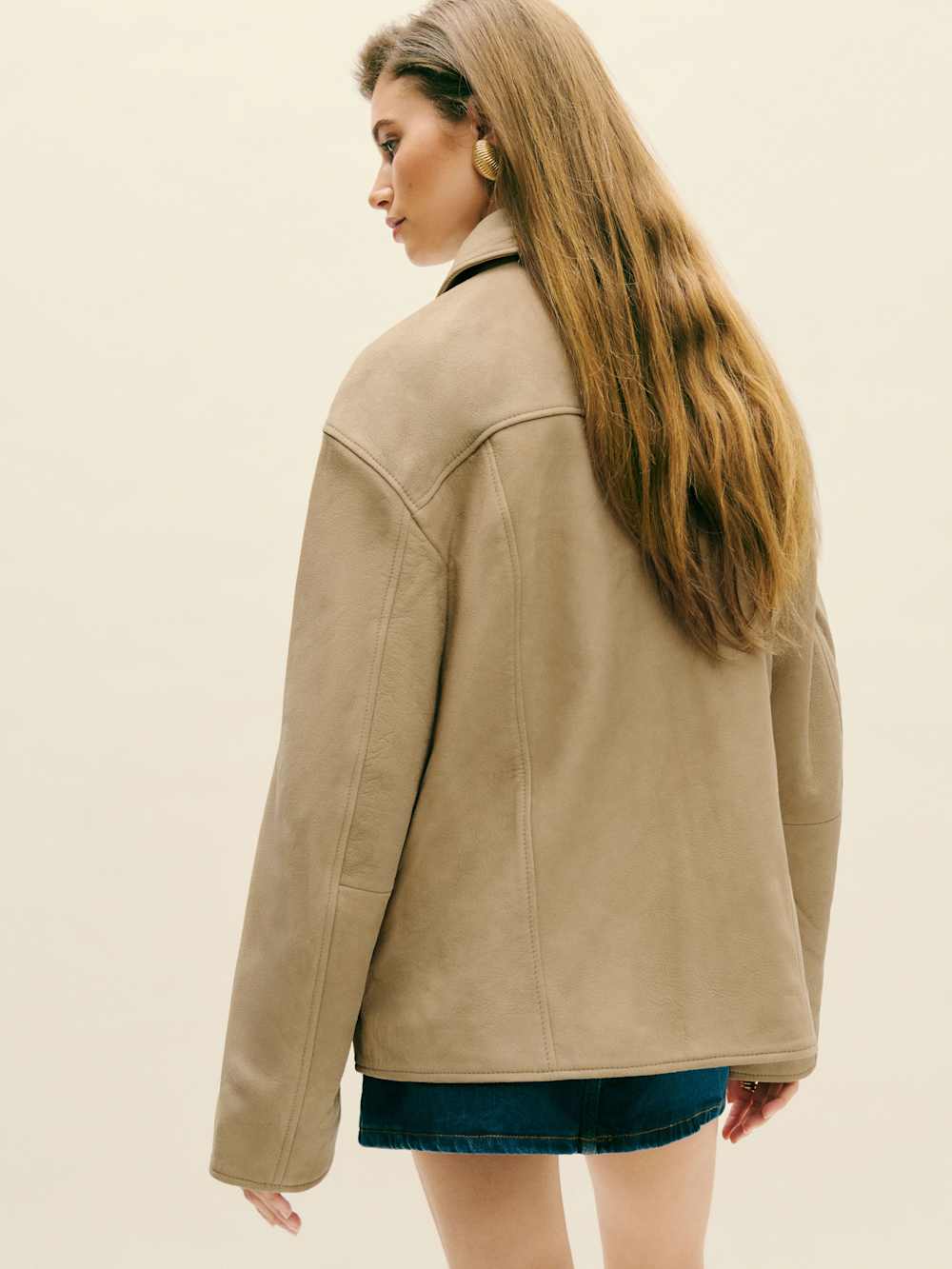 Veda Bennett Oversized Leather Bomber - Oat Distressed
