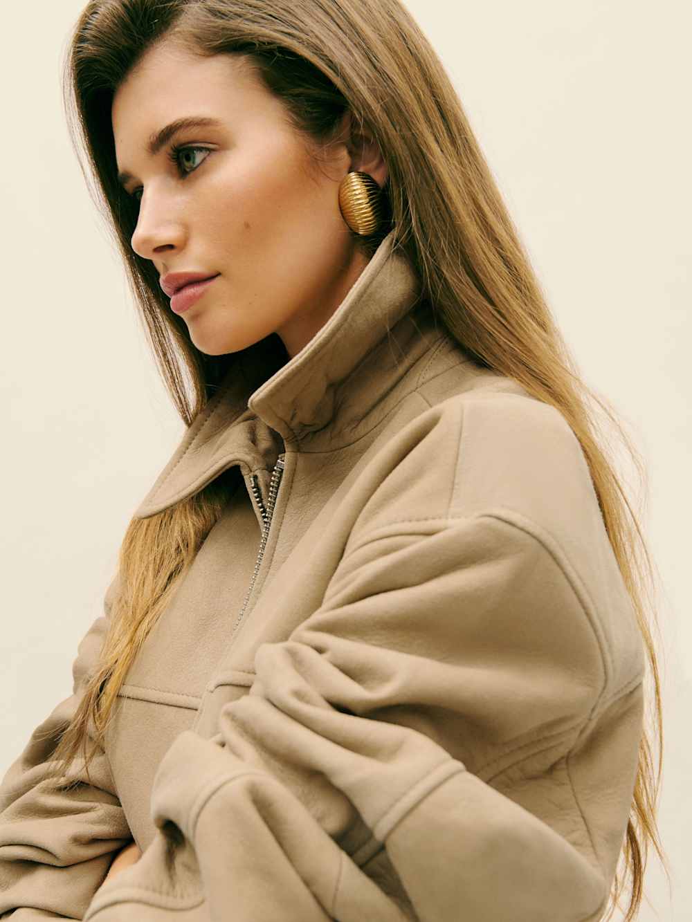 Veda Bennett Oversized Leather Bomber - Oat Distressed