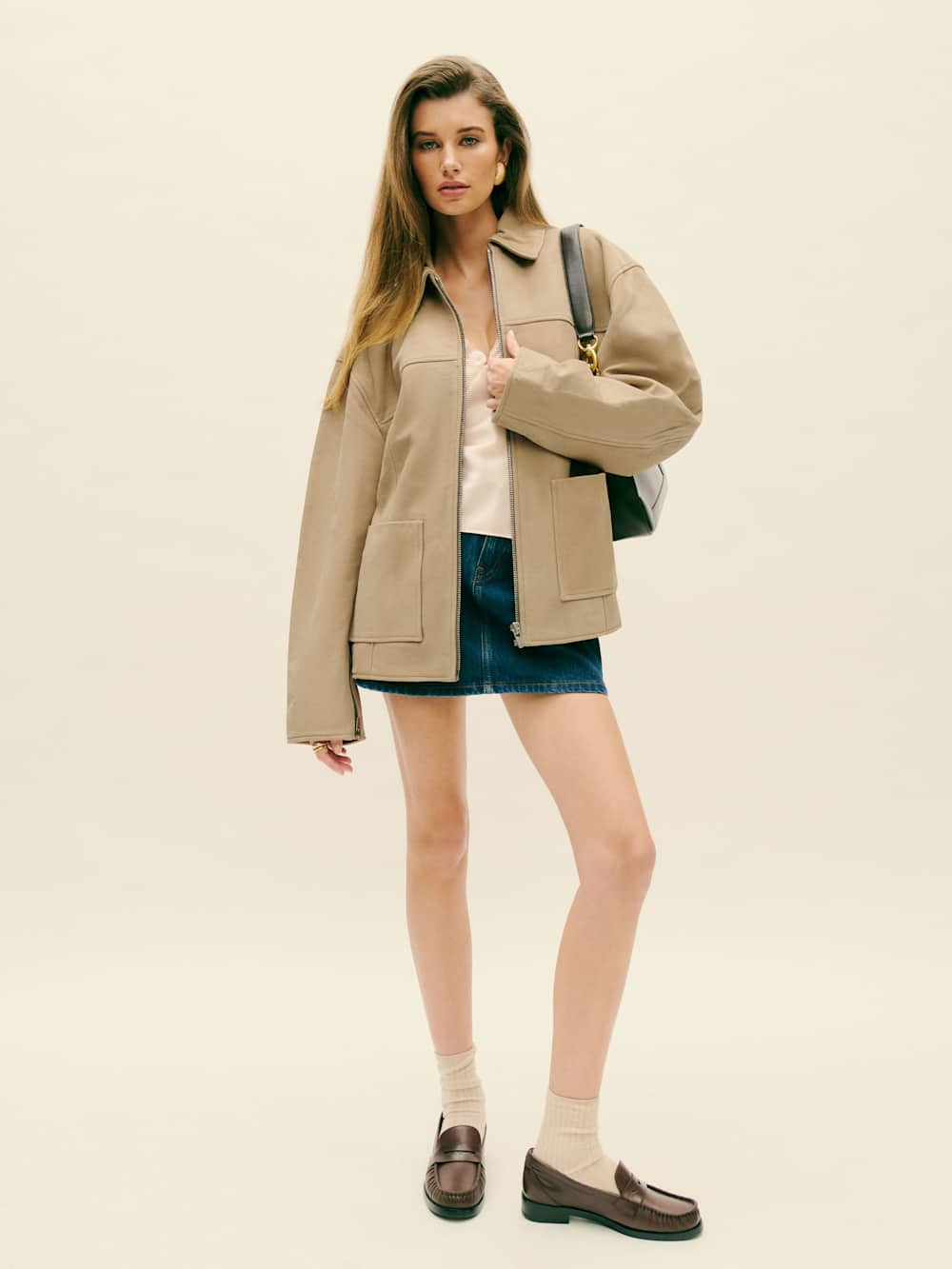 Veda Bennett Oversized Leather Bomber - Oat Distressed
