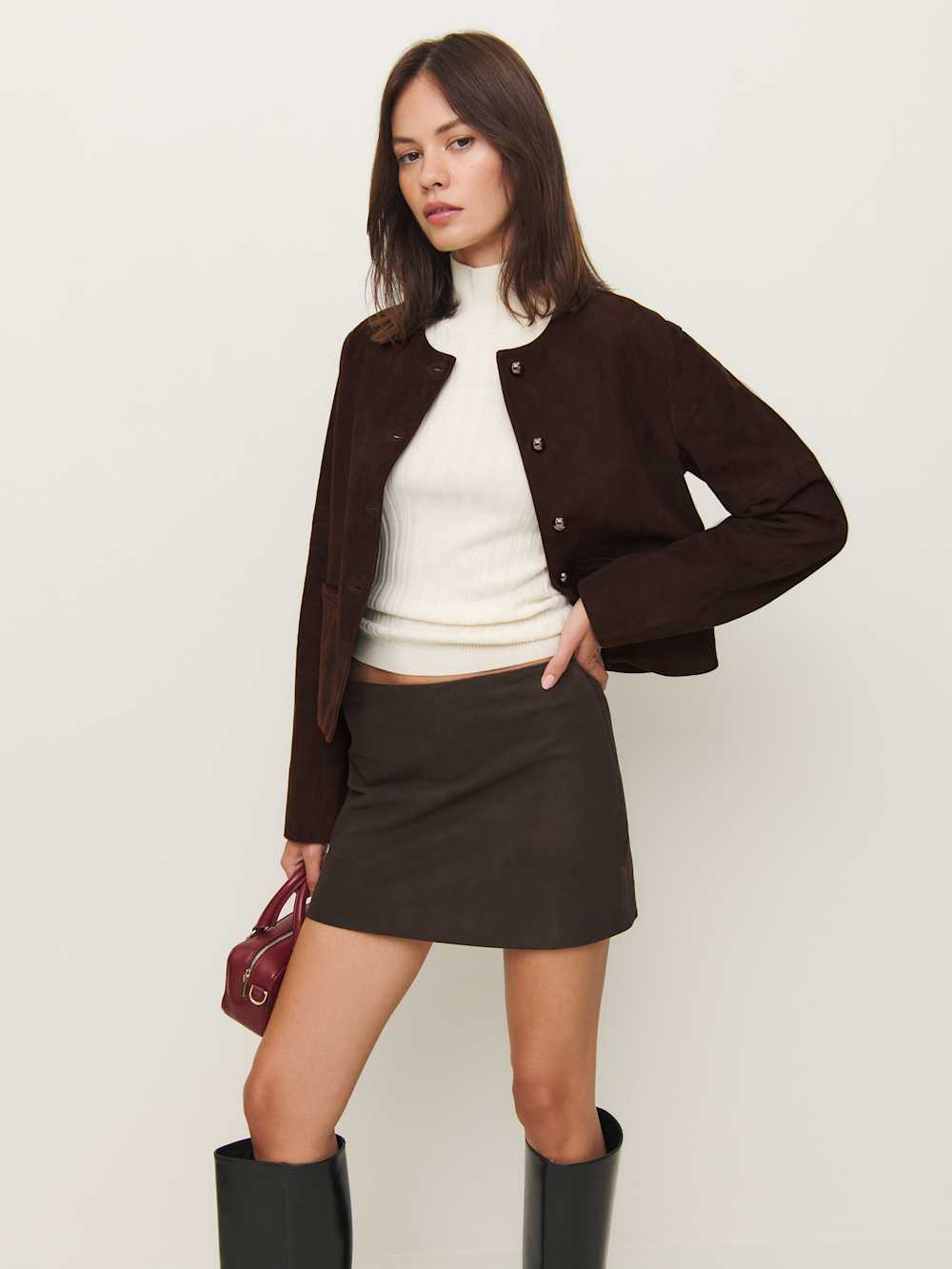 Veda Reed Leather Jacket - Mole Suede