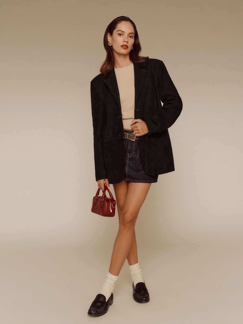 Veda Leon Oversized Blazer - Black Suede
