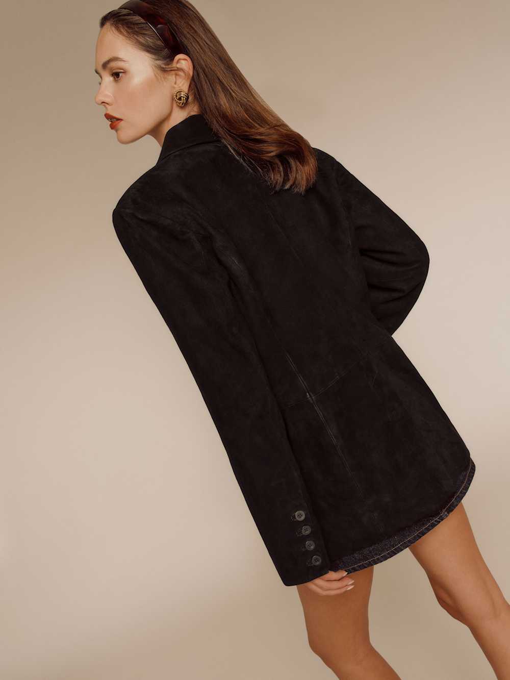 Veda Leon Oversized Blazer - Black Suede