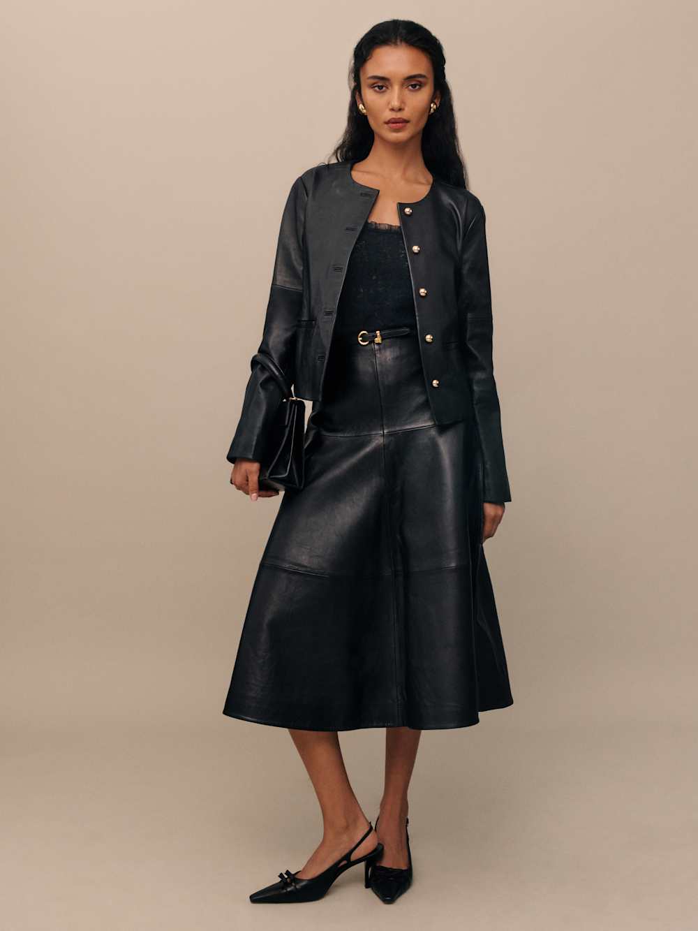 Veda Carmen Leather Skirt - Black