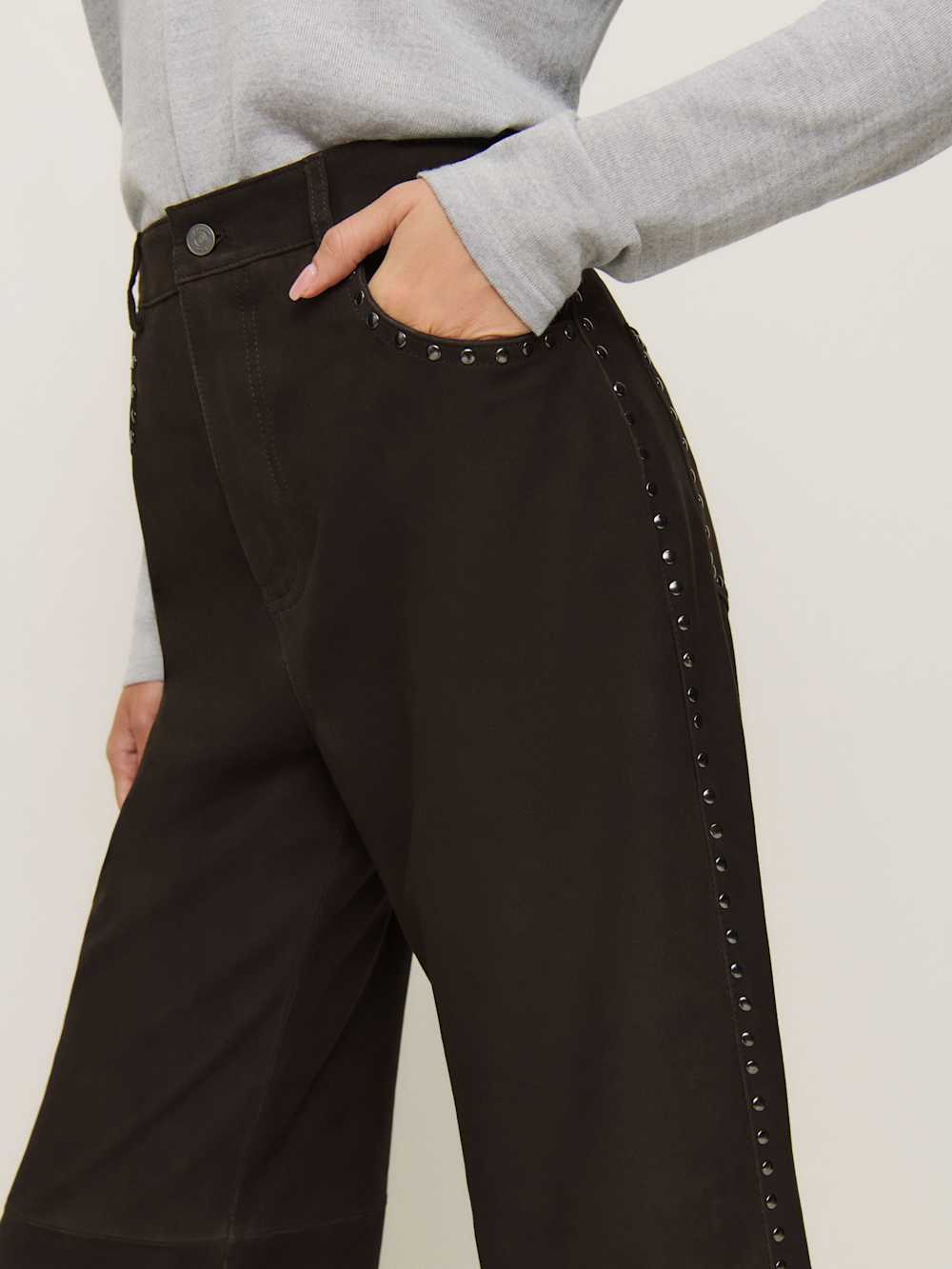 Veda Kennedy Studded Leather Pant - Mole Suede