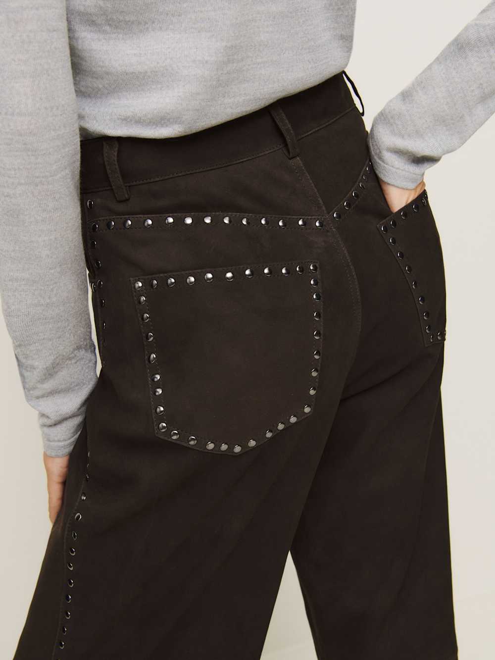 Veda Kennedy Studded Leather Pant - Mole Suede