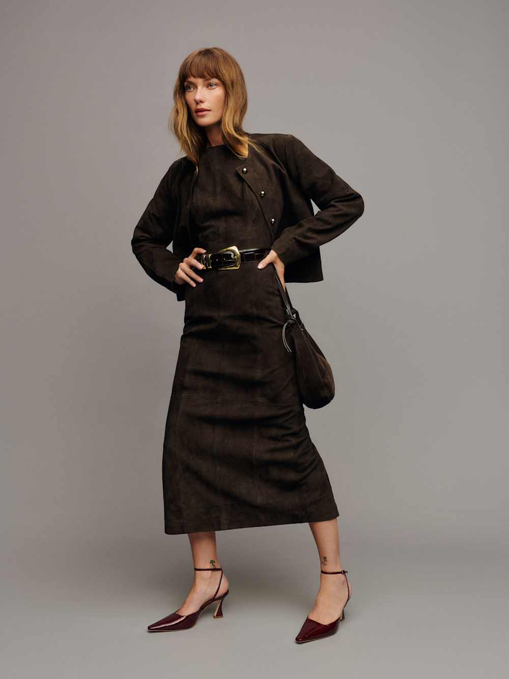 Veda Kendi Leather Dress - Mole Suede