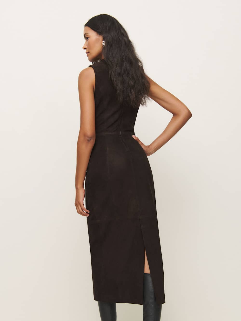 Veda Kendi Leather Dress - Mole Suede