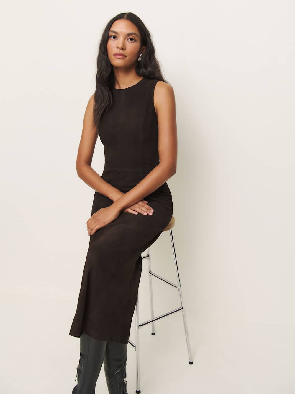 Veda Kendi Leather Dress - Mole Suede