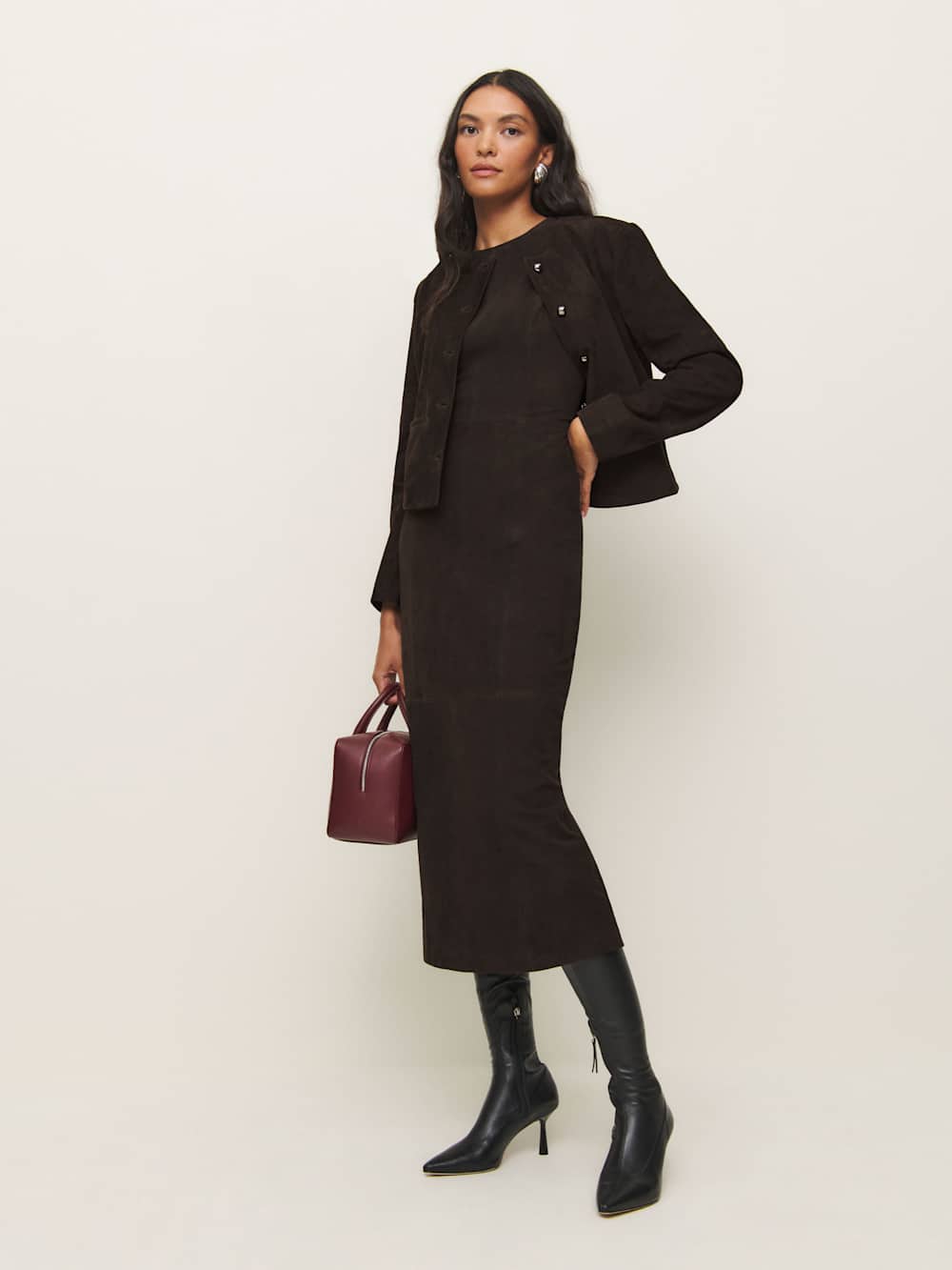 Veda Kendi Leather Dress - Mole Suede