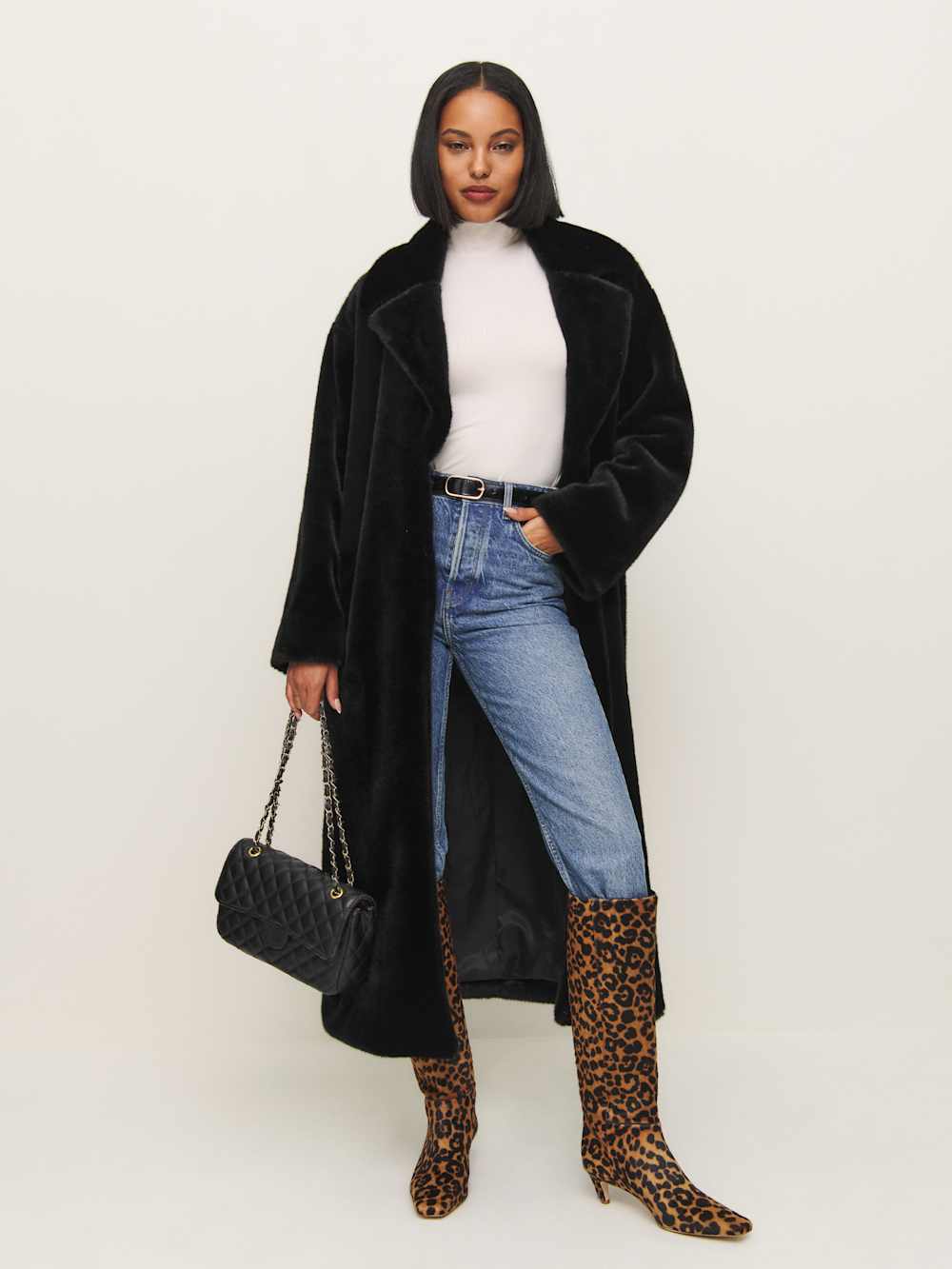 Chloe Faux Fur Oversized Coat - Black