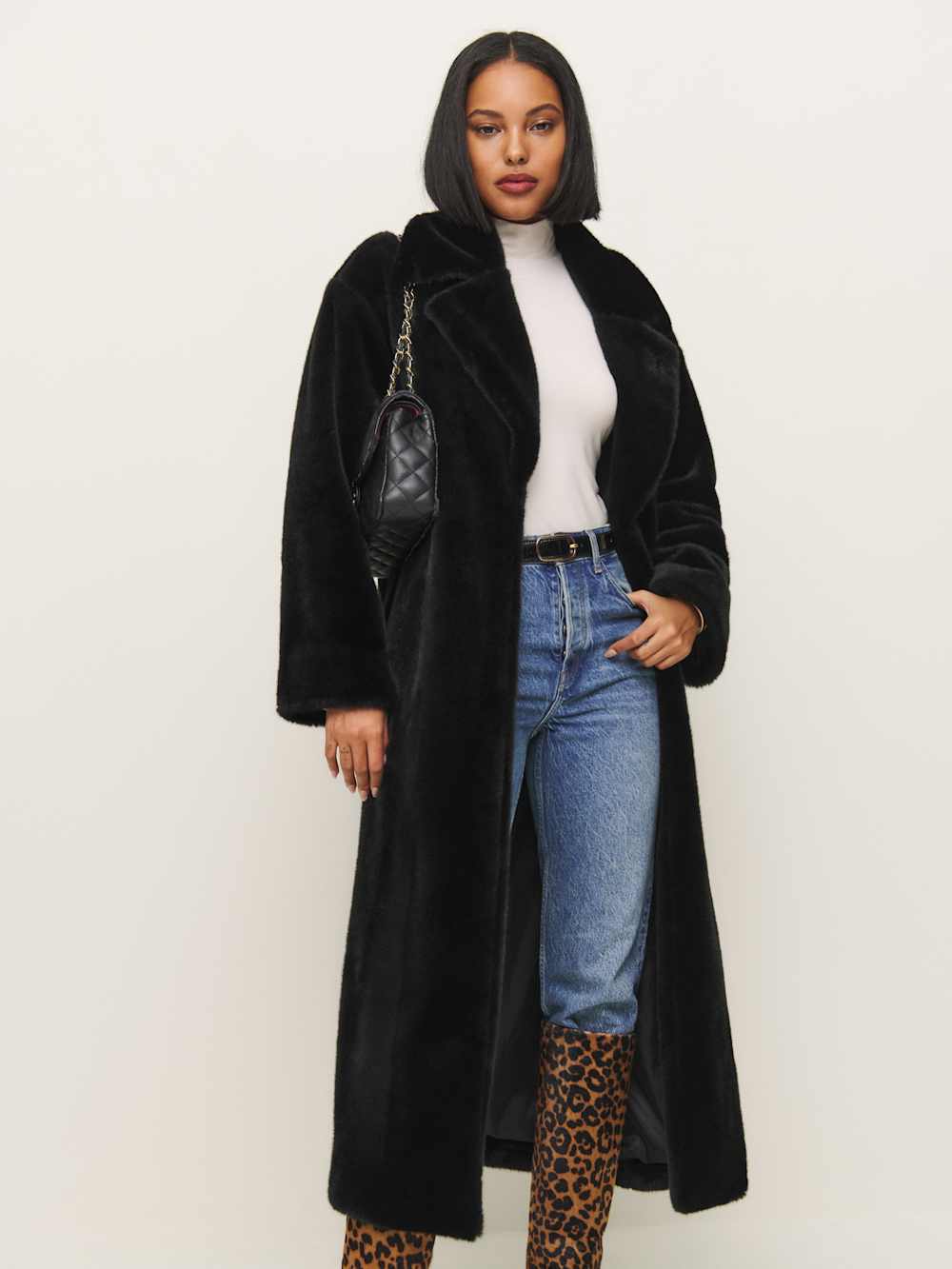 Chloe Faux Fur Oversized Coat - Black