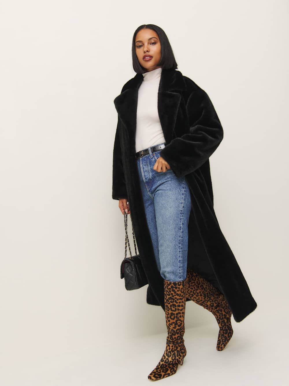 Chloe Faux Fur Oversized Coat - Black