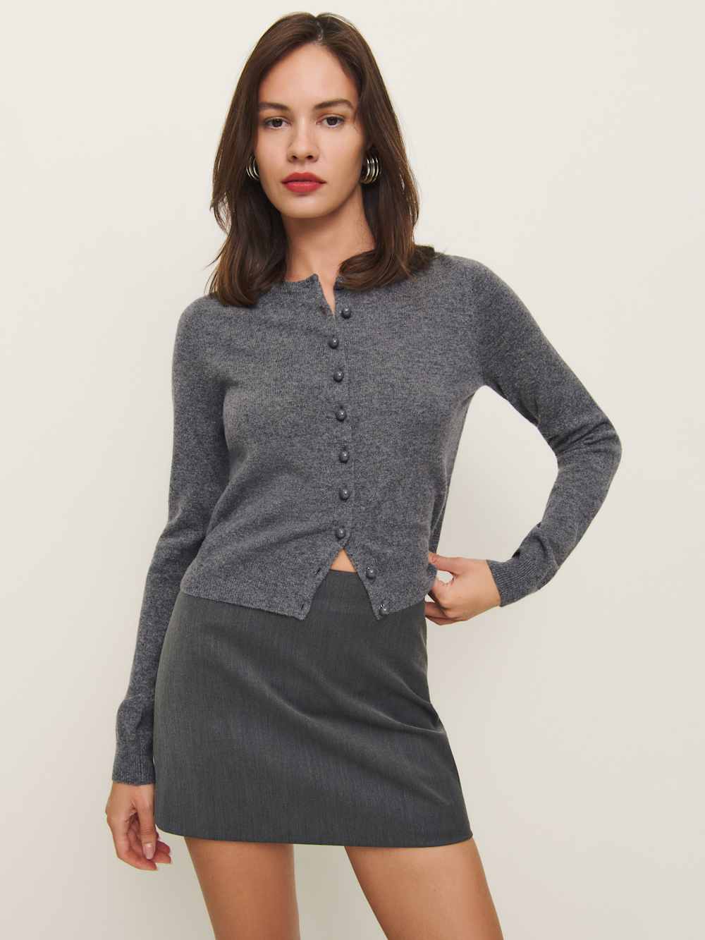 Caspia Cashmere Cropped Cardigan - Thunder