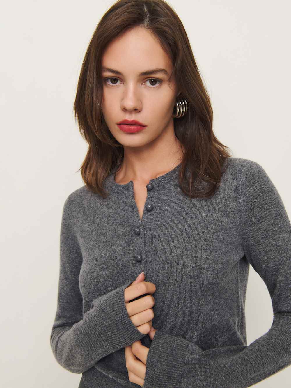 Caspia Cashmere Cropped Cardigan - Thunder