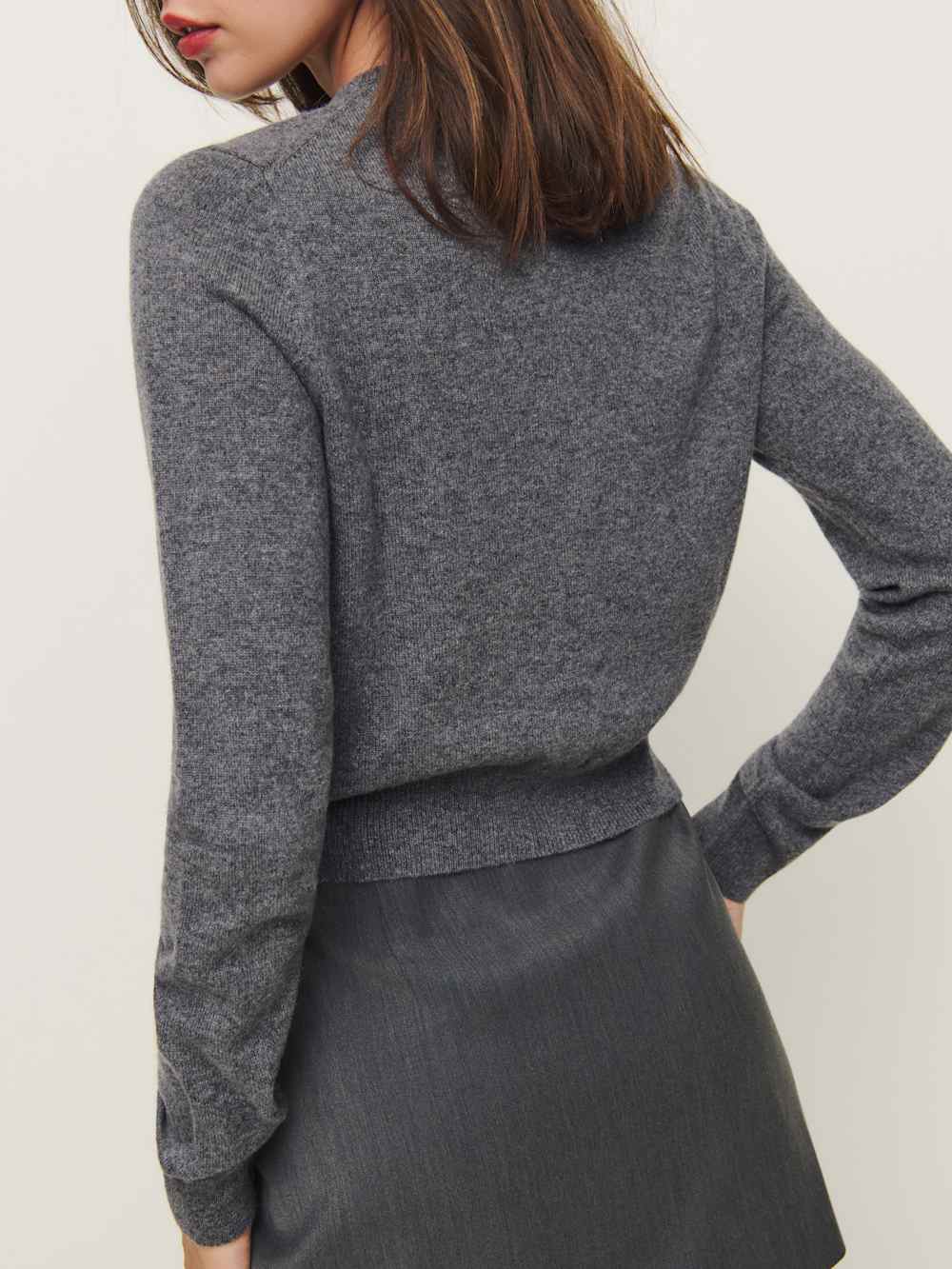 Caspia Cashmere Cropped Cardigan - Thunder