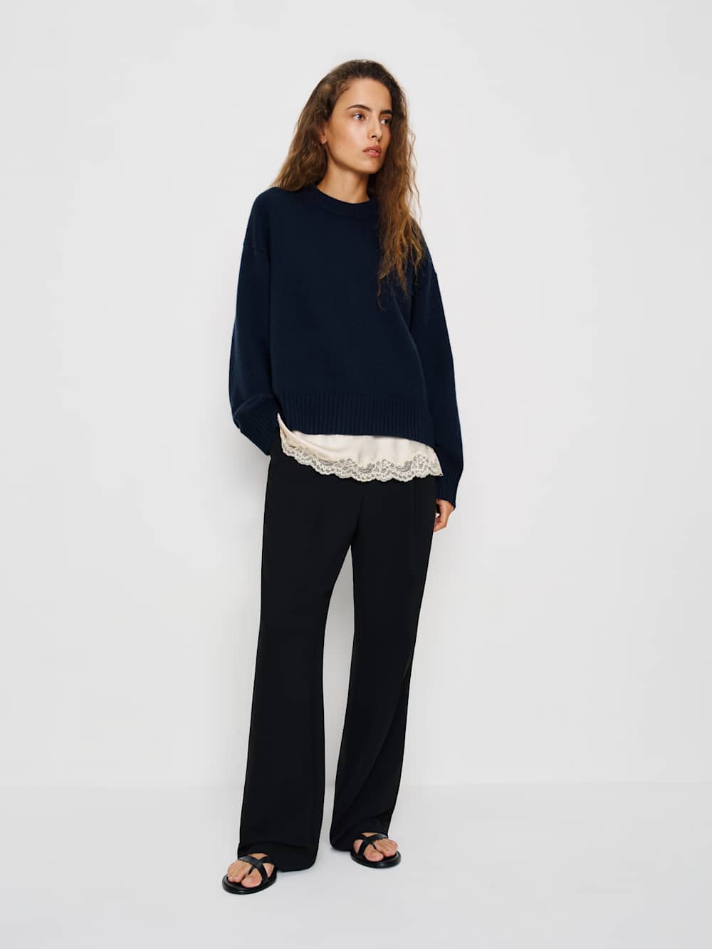 Cove Cashmere Oversized Crew - Navy