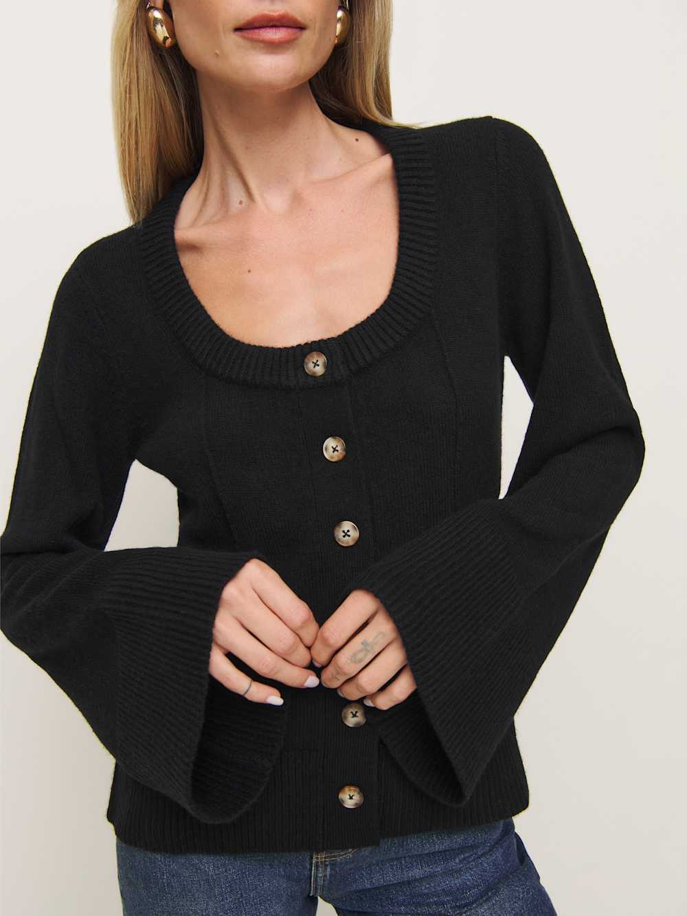 Karina Regenerative Wool Scoop Neck Cardigan - Black