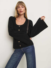 Karina Regenerative Wool Scoop Neck Cardigan - Black