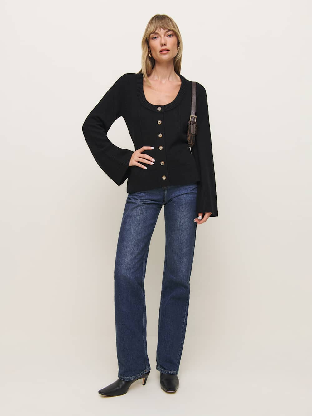 Karina Regenerative Wool Scoop Neck Cardigan - Black