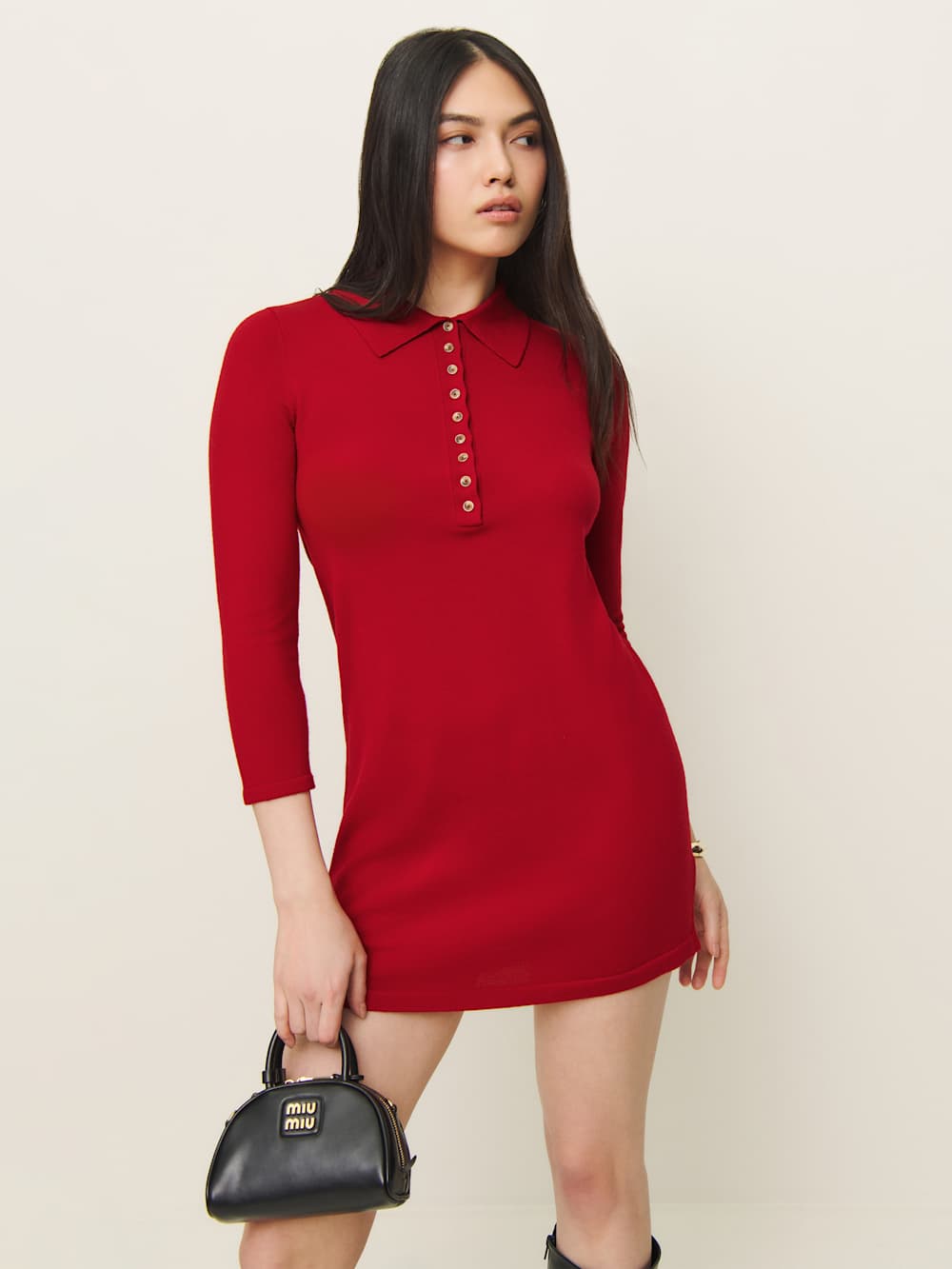Luell Regenerative Merino Polo Mini Dress - Lipstick