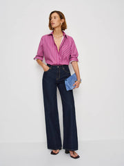 Eli Oversized Shirt - Hibiscus Stripe