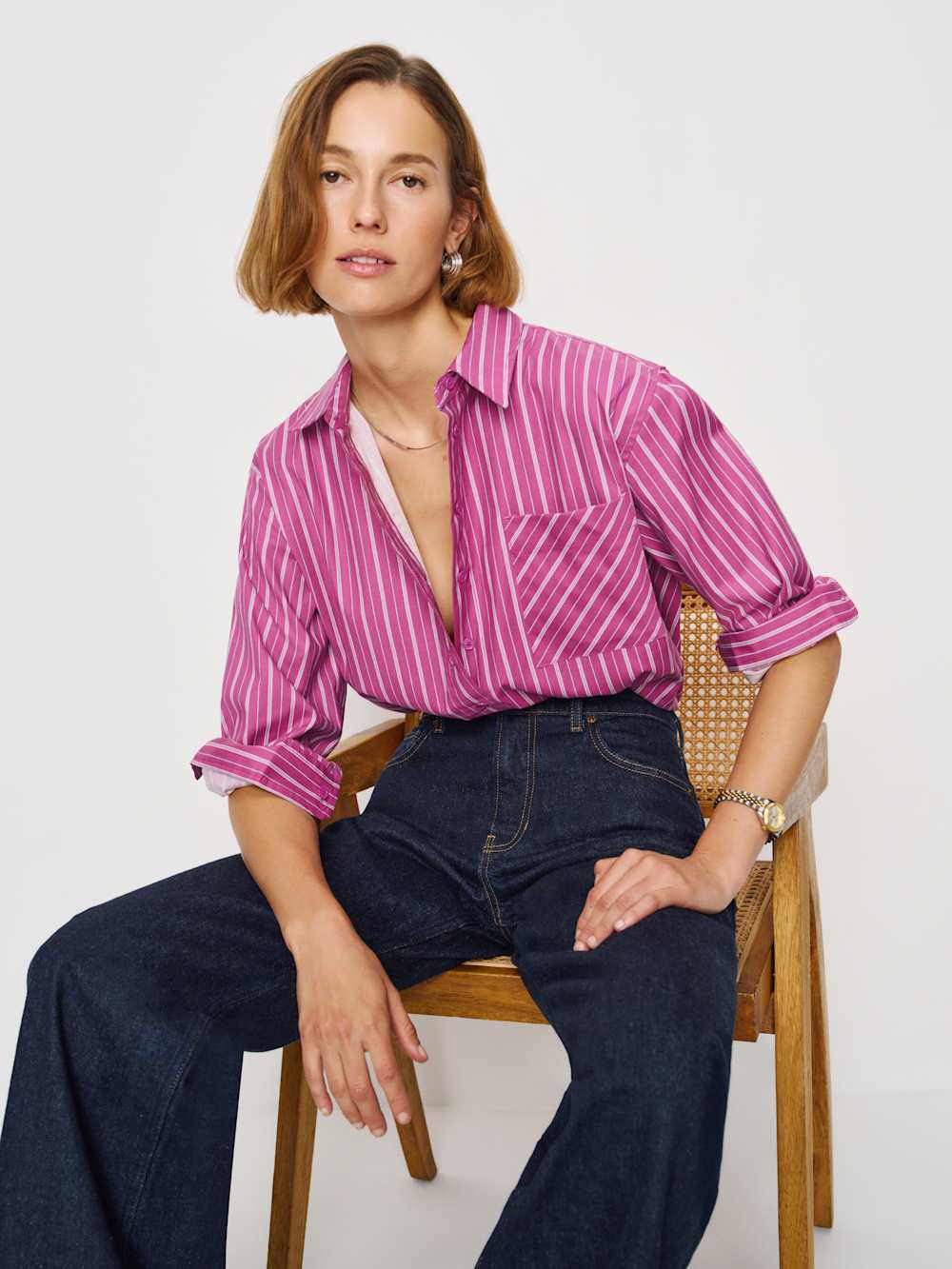 Eli Oversized Shirt - Hibiscus Stripe