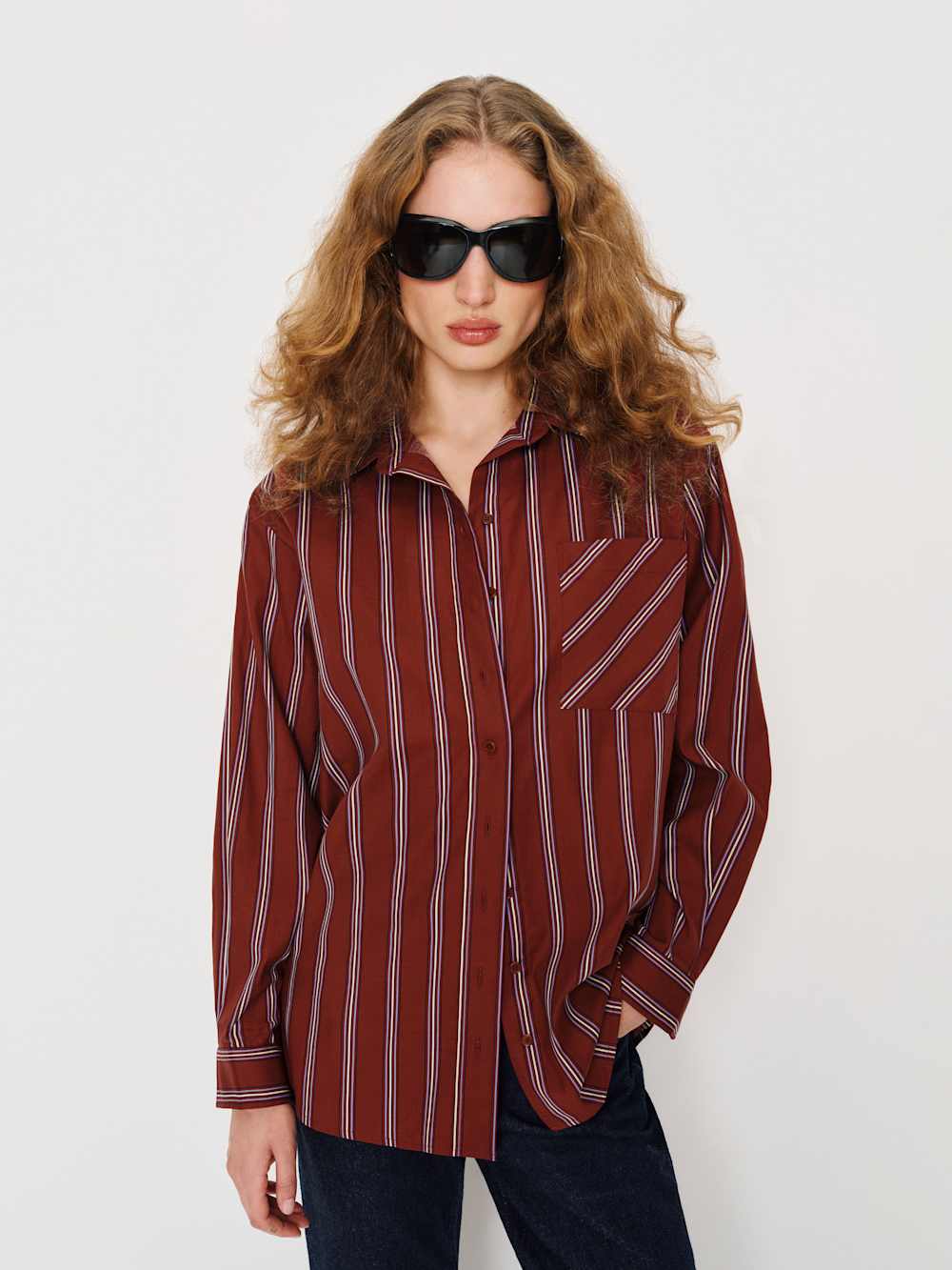 Eli Oversized Shirt - Merlot Stripe