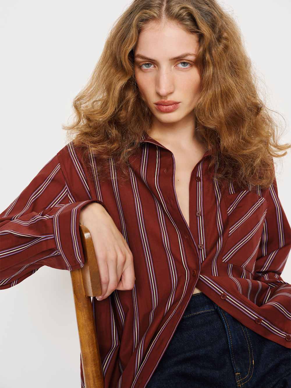 Eli Oversized Shirt - Merlot Stripe