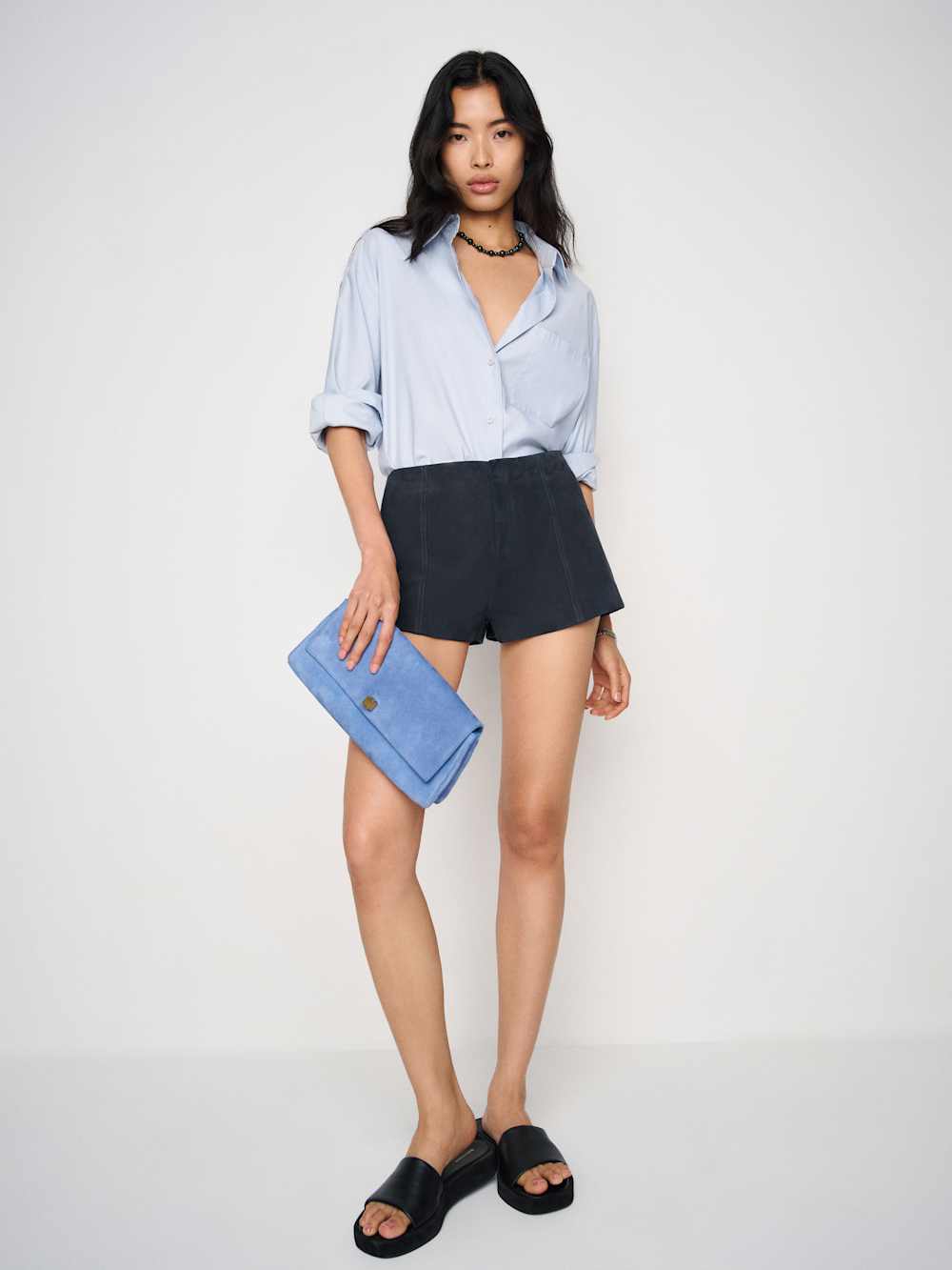 Veda Rory Leather Short - Navy Suede