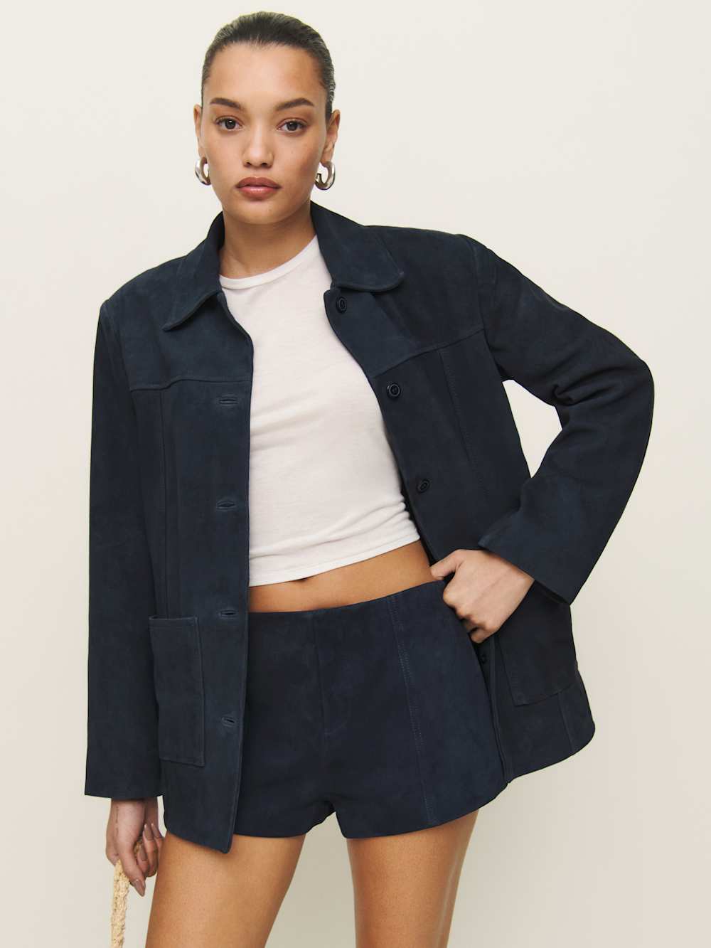 Veda Rory Leather Short - Navy Suede