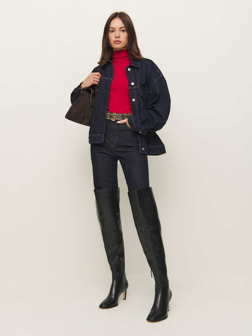 Giles Over The Knee Boot - Black Leather