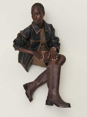 Frances Knee High Boot - Distressed Brown