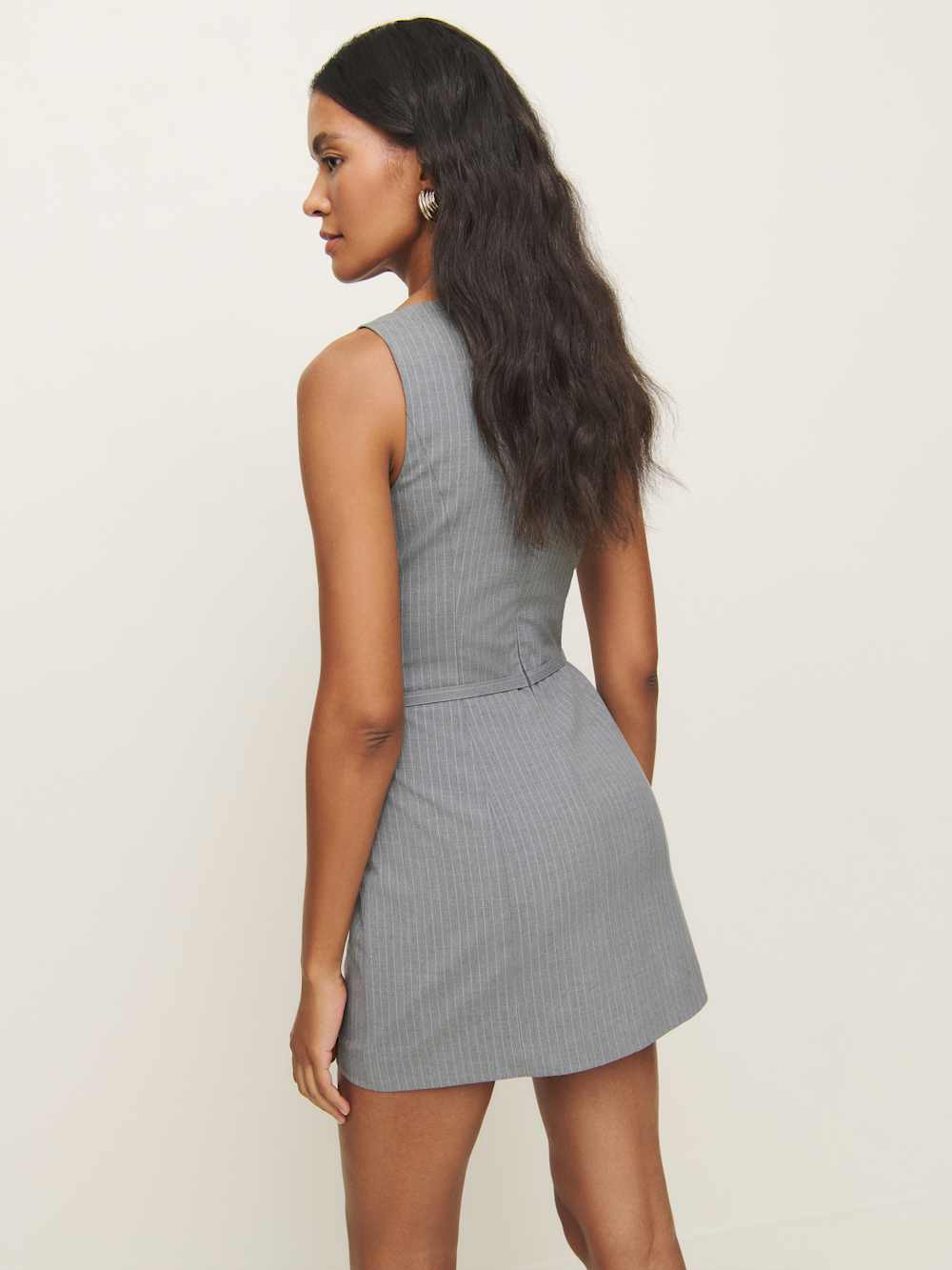 Taya Dress - Grey Pinstripe