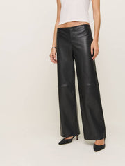 Petites Veda Vida Low Rise Leather Pant - Black