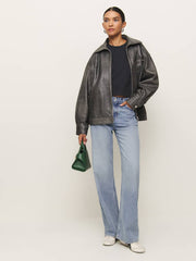 Grace Cropped Vintage Oversized Crewneck Sweatshirt - Black