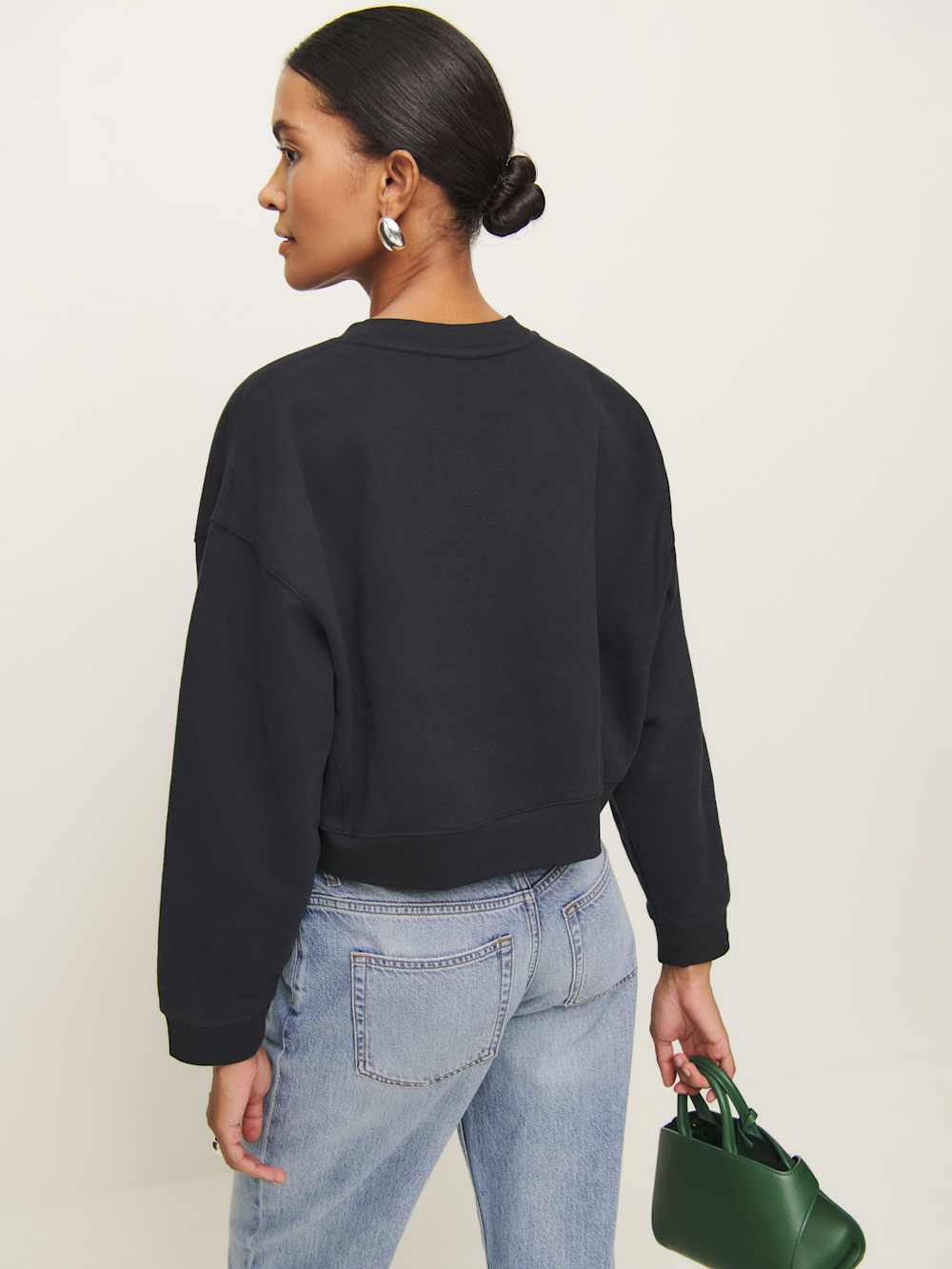 Grace Cropped Vintage Oversized Crewneck Sweatshirt - Black