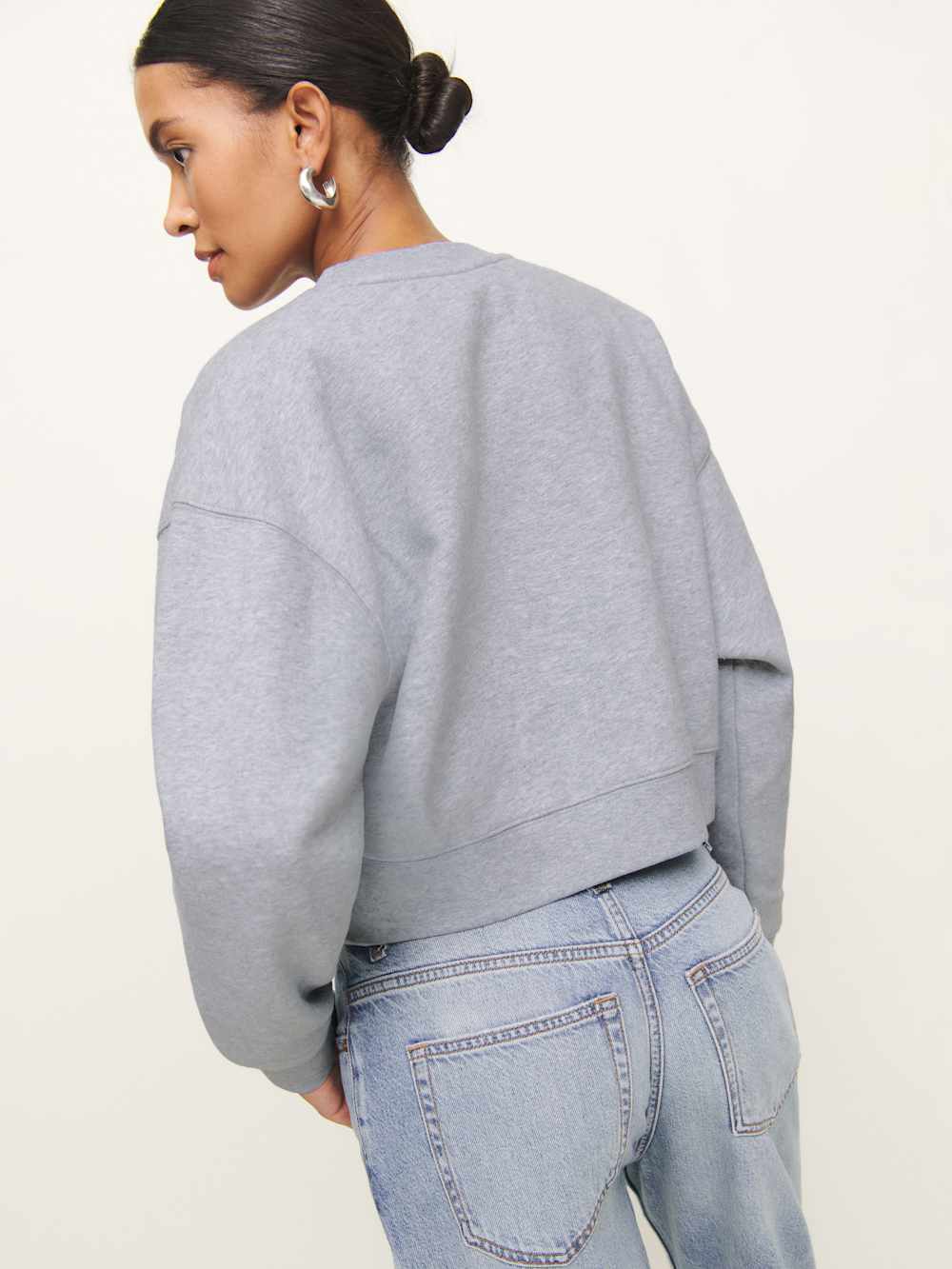 Grace Cropped Vintage Oversized Crewneck Sweatshirt - Heather Grey