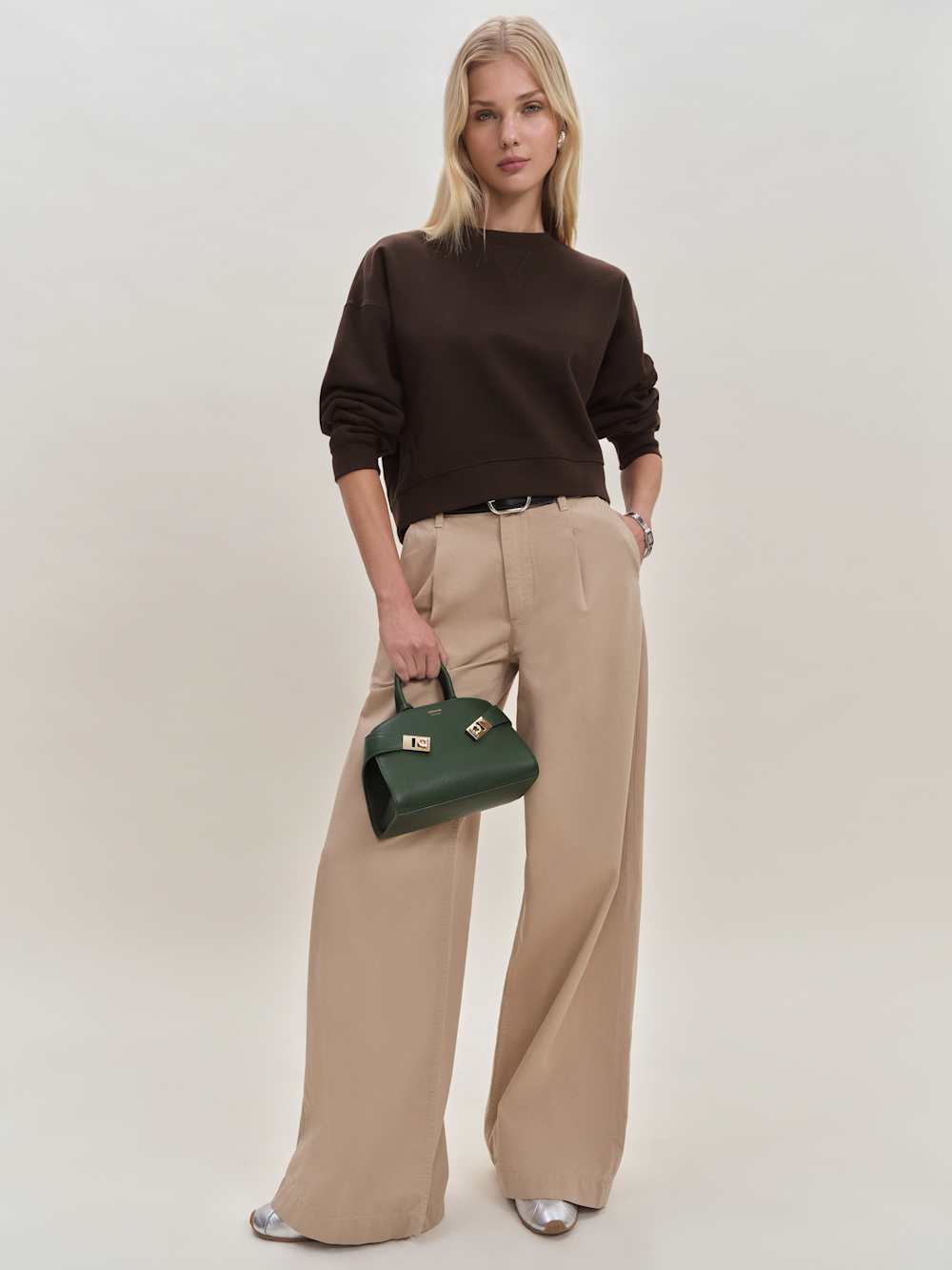 Grace Cropped Vintage Oversized Crewneck Sweatshirt - Mole