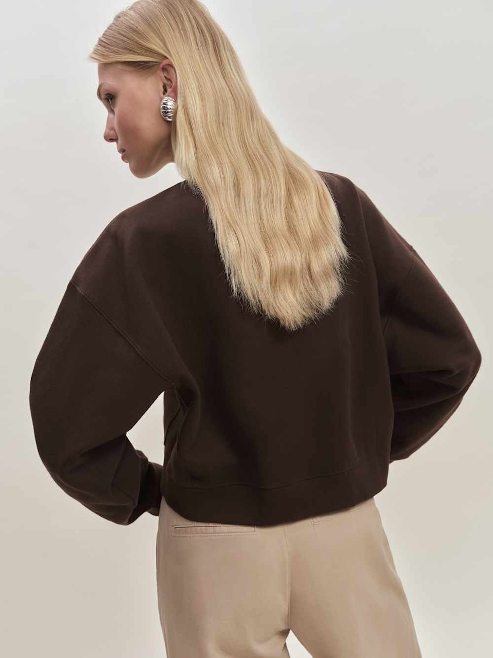 Grace Cropped Vintage Oversized Crewneck Sweatshirt - Mole
